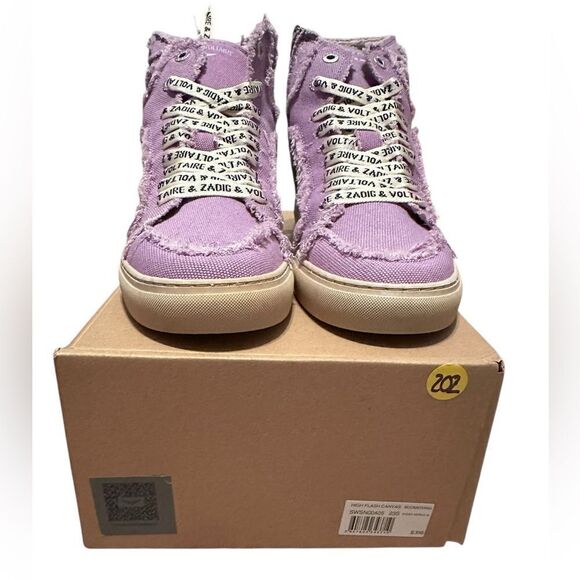 Zadig and Voltaire High Flash Canvas Boomerang Purple High Top Sneakers Size 40 main image 5